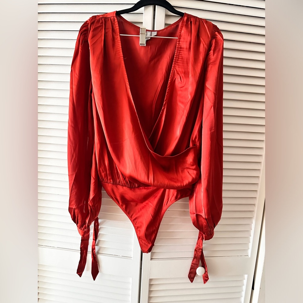 NEW never worn bodysuit satin shirt with bell sleeves